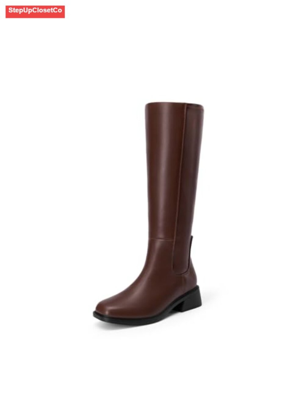 Knee High Riding Boots Square Toe Faux Leather Low Heel Tall Womens